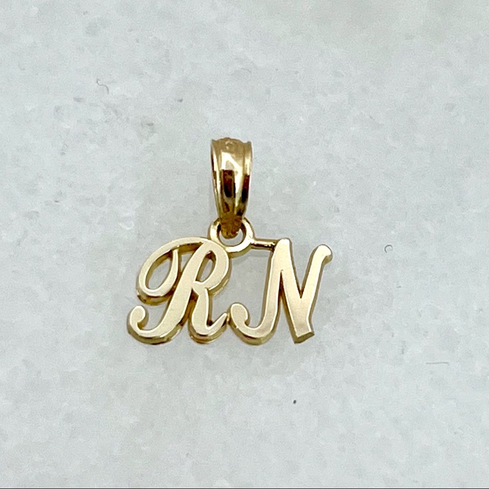 10K Yellow Gold Small Nurse "RN" Pendant